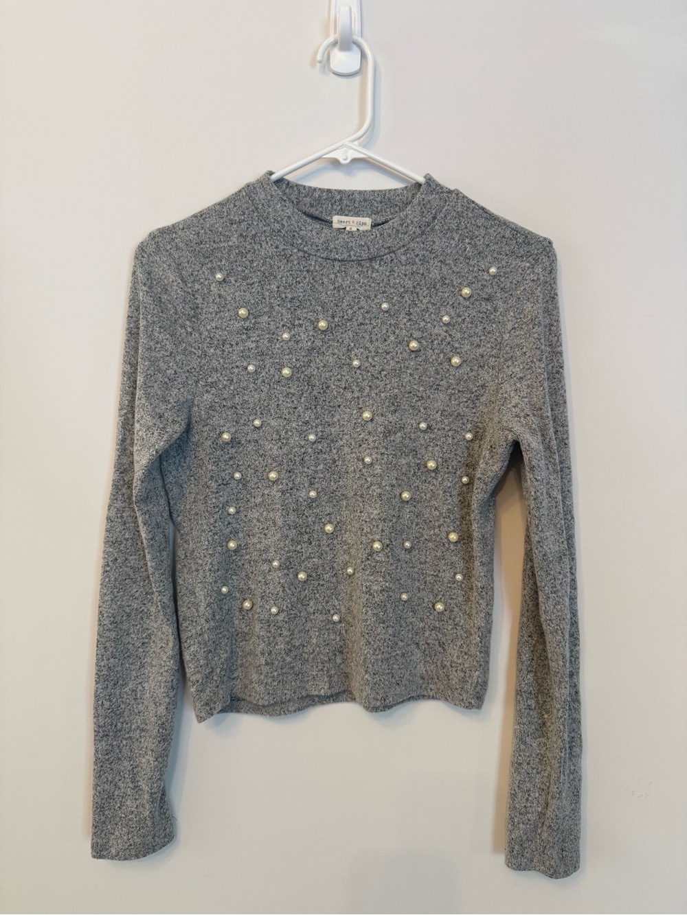 Heart Hips Grey Pearl-Embellished Knit Top